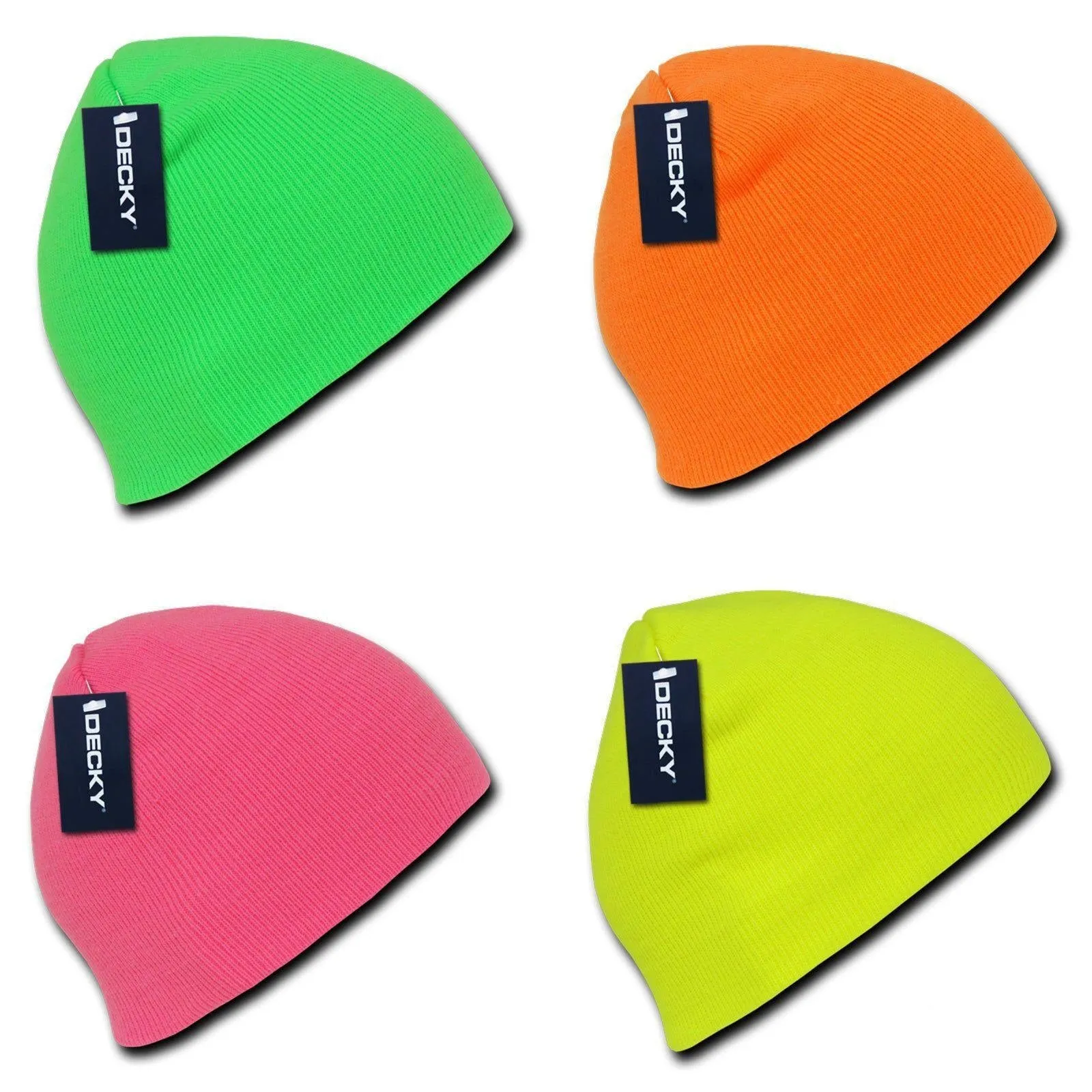 1 Dozen Bright Neon Short Beanies Caps Hats Knit Ski Skull Snowboard Wholesale Bulk