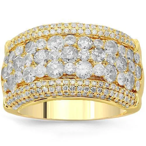14K Solid Yellow Gold Womens Diamond Cocktail Ring 3.44 Ctw