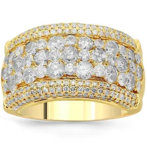 14K Solid Yellow Gold Womens Diamond Cocktail Ring 3.44 Ctw