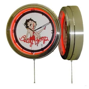 Betty Boop Red Neon Clock with Chrome Houseing Case