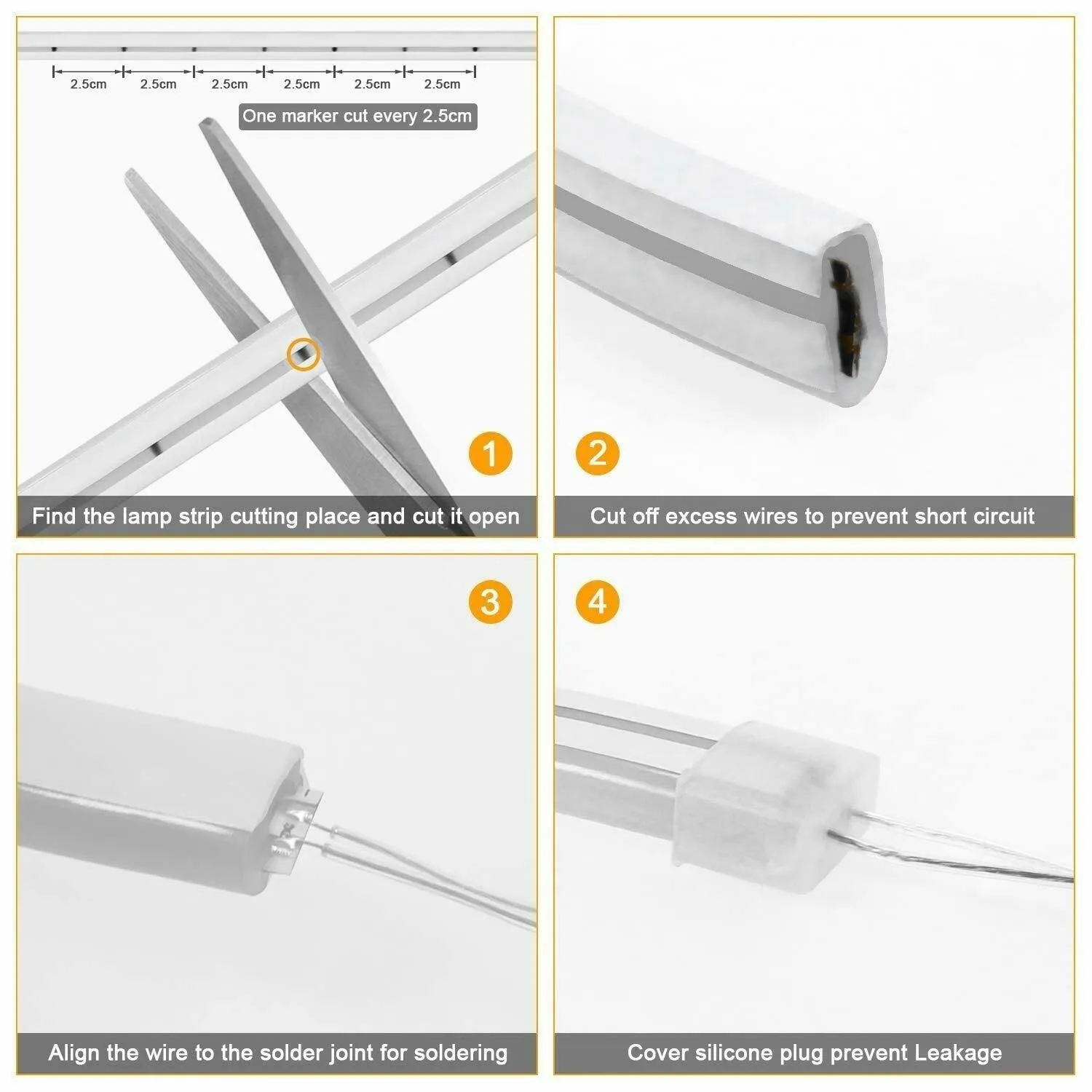 Cool White Neon Flex 6000K DC 12V IP65 Waterproof 8x16mm 120 LEDs/M Only