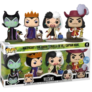 Funko Pop Disney Villains Maleficent, Evil Queen, Cruella De Vil, Captain Hook Glow-in-the-Dark 4-Pack LOW STOCK