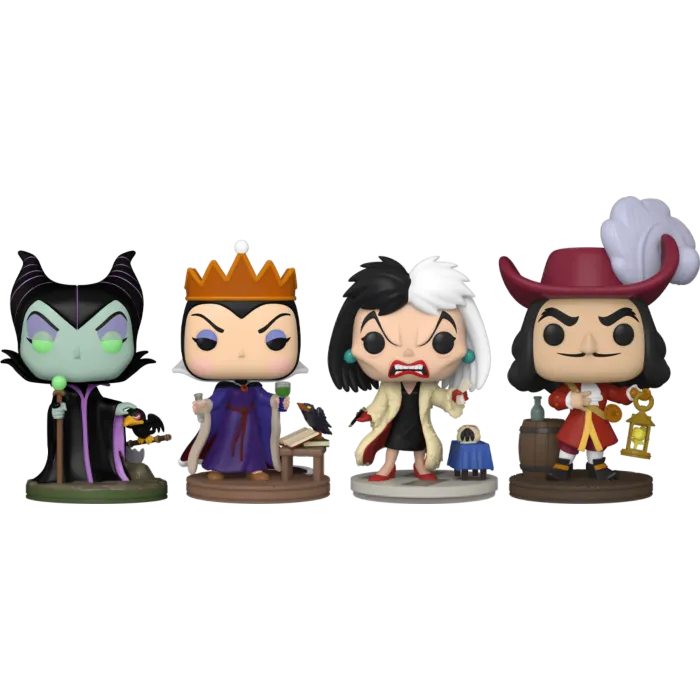 Funko Pop Disney Villains Maleficent, Evil Queen, Cruella De Vil, Captain Hook Glow-in-the-Dark 4-Pack LOW STOCK