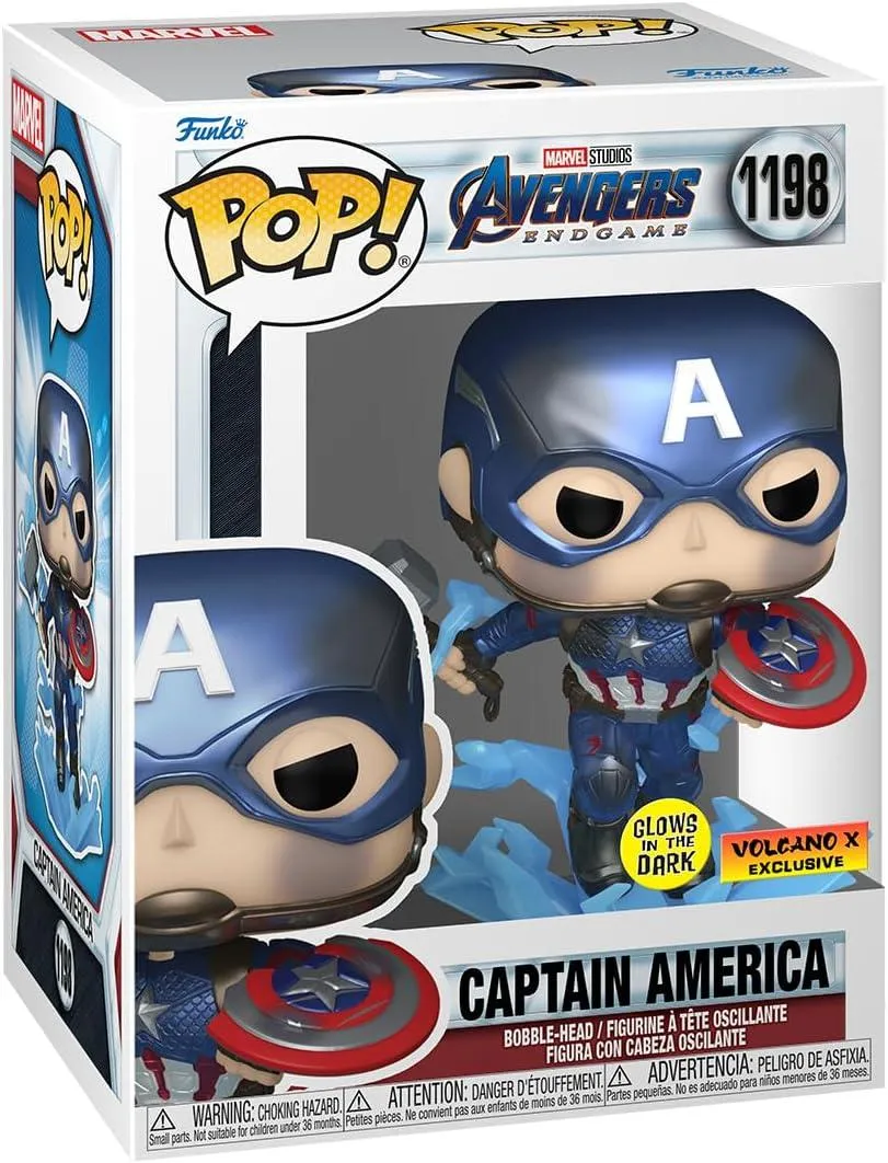 Funko POP! Marvel Avengers Endgame Captain America with Broken Shield & Mjolnir (Glow in The Dark & Metallic), Exclusive