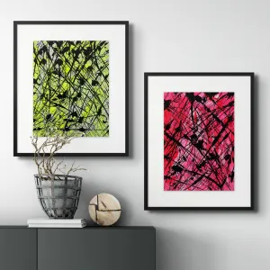 NEON I and NEON II Abstract Art 24cm x 19cm Acrylic On Paper  Art Set