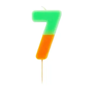 Orange Green Number 7 Birthday Candle S0078