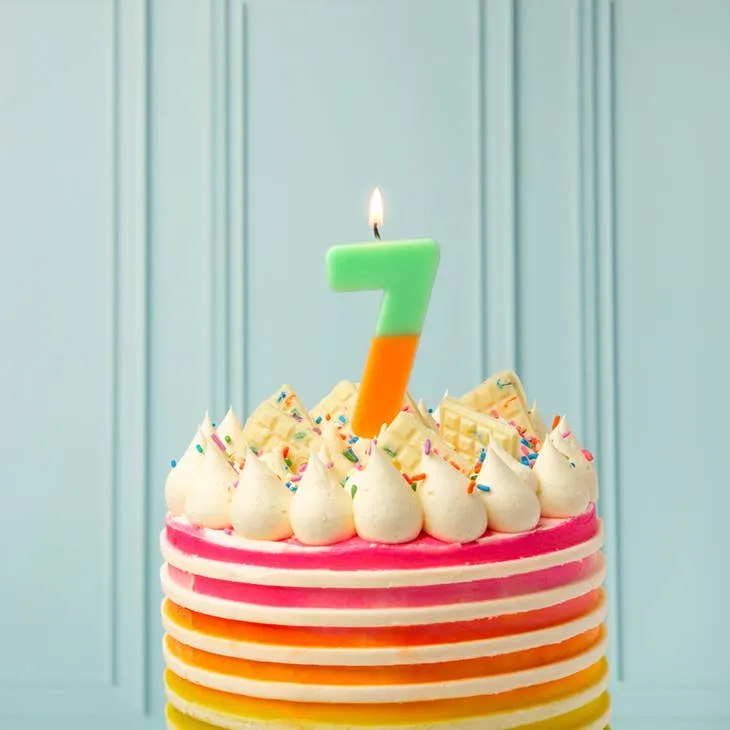 Orange Green Number 7 Birthday Candle S0078