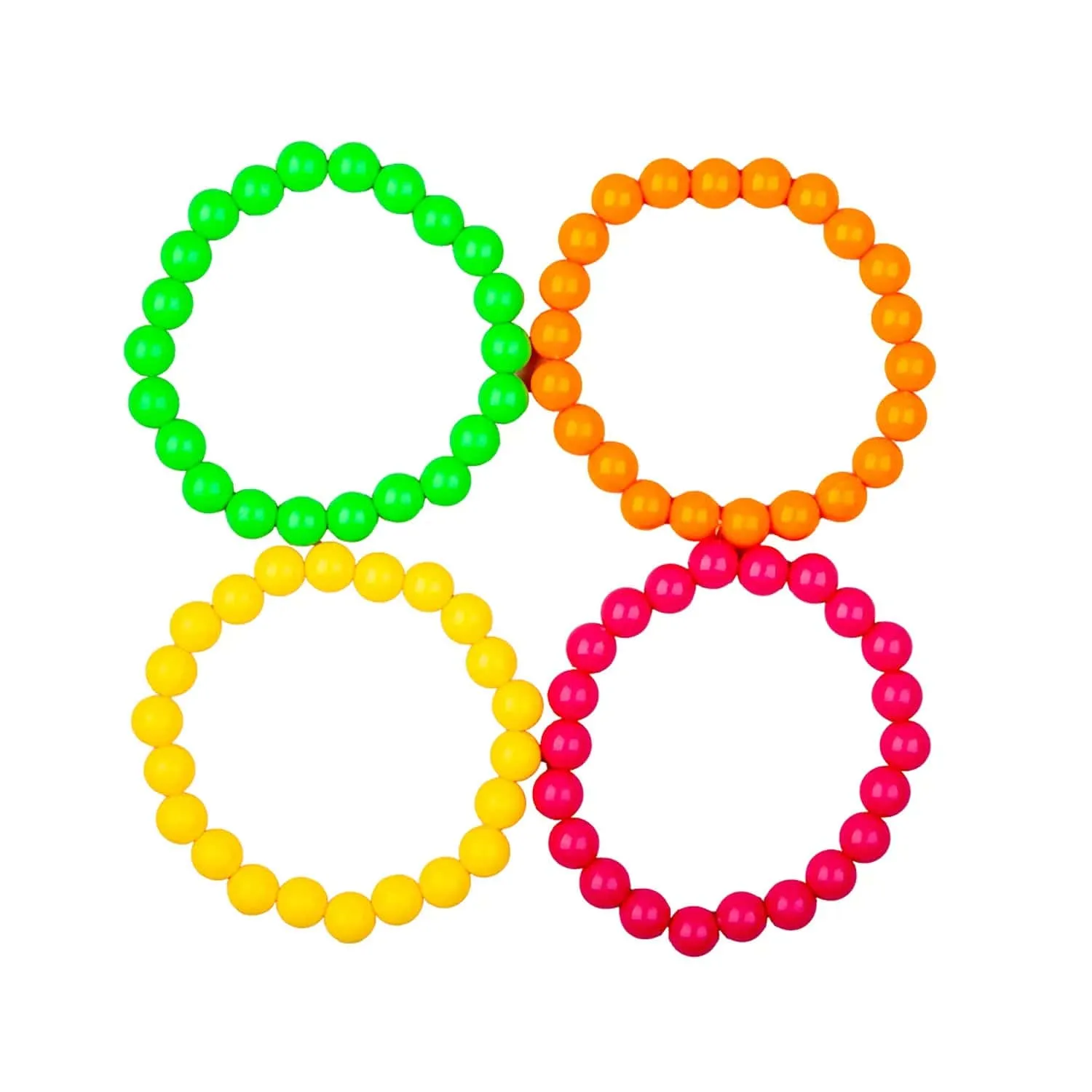 Pack of 4 Neon Bead Bracelets 1980s Fancy Dress Costume Accessory