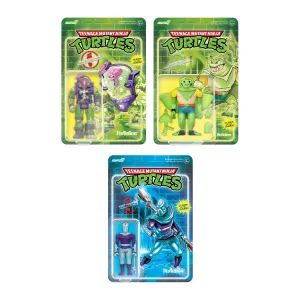 Teenage Mutant Ninja Turtles ReAction Figures - Mutagen Man (Glow), Foot Soldier (Blue Glow), Ray Fillet Bioluminescent (Green Glow)